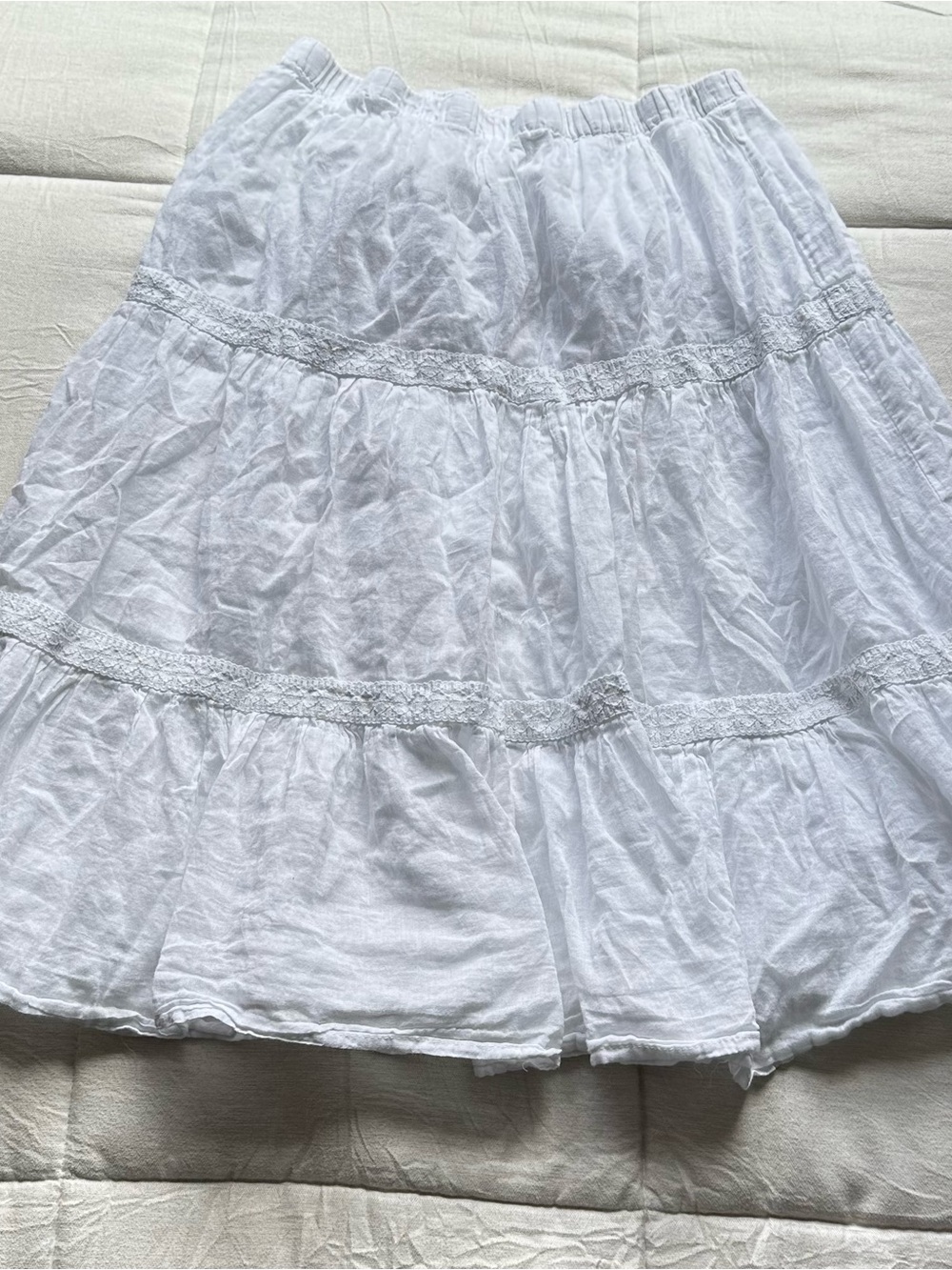 Girls' White Tiered Cotton Midi Skirt - Lightweight Summer Style